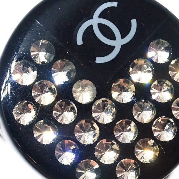Chanel Button Earrings Clip-On Rhinestone Black - Picture 2 of 4